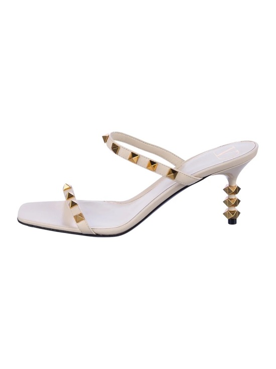 Valentino Garavani Shoes - Valentino Garavani White Leather Rockstud Slide Heels, Size 11 (41)
